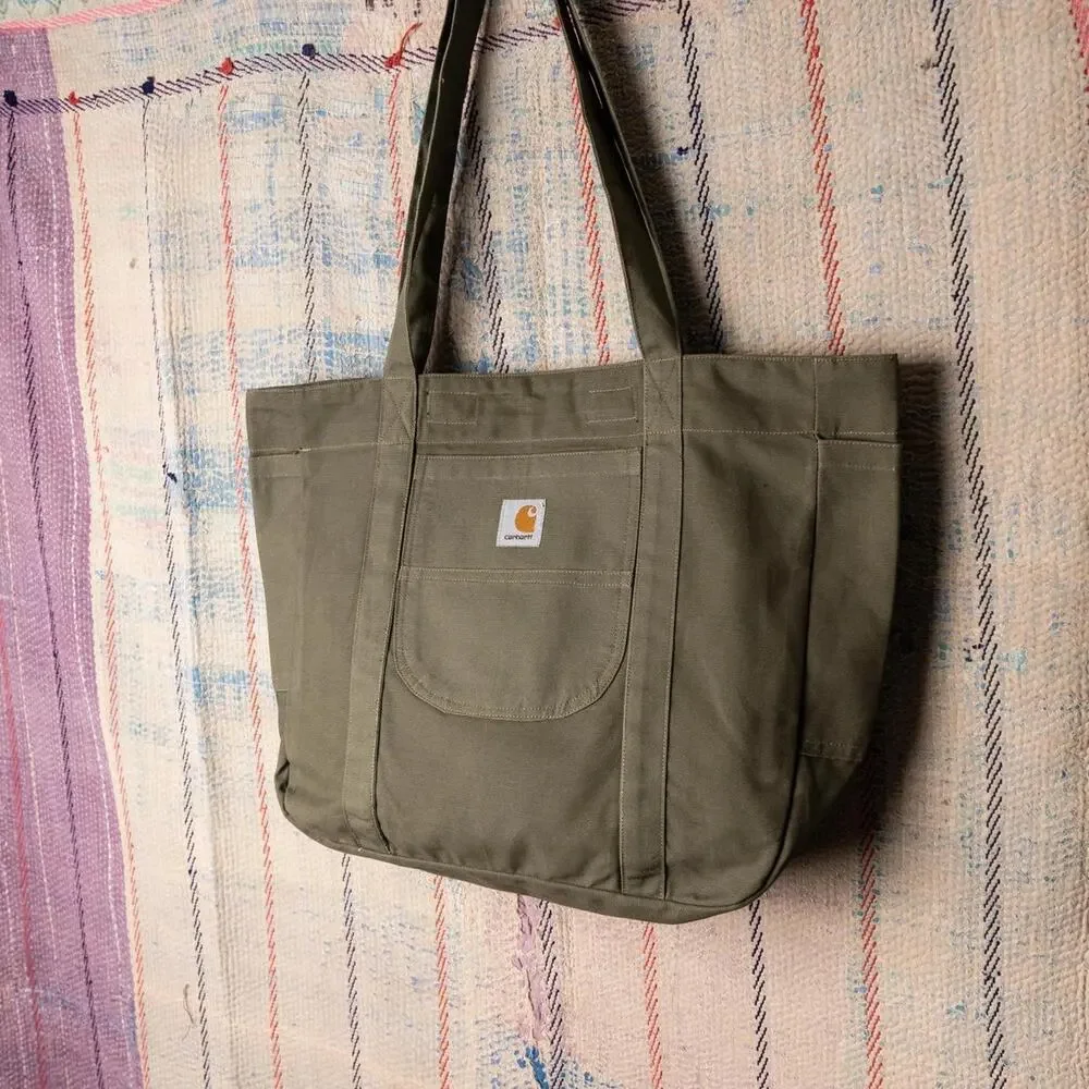 Khaki green upcycled carhartt tote